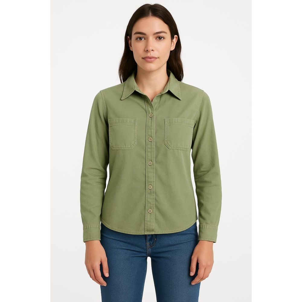 Jenny Buchanan Womens Olive Green Cotton Utility Button Up Shirt Jacket Size M